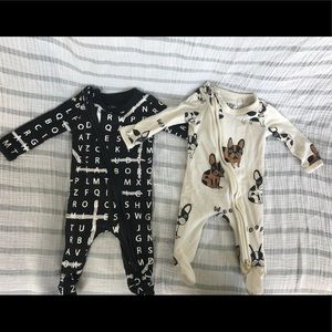 Two gender neutral onesies with double zipper